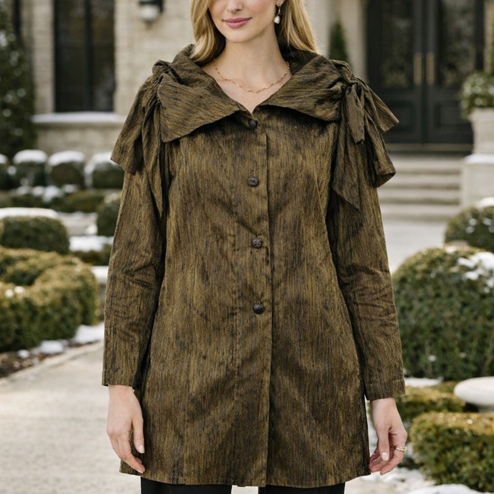 Allie Coosh Textured Jacket Brown Metallic Oversized Coat Chic‎ Luxury Women's S